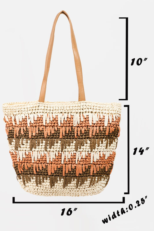 Fame Straw Braided Striped Tote Bag