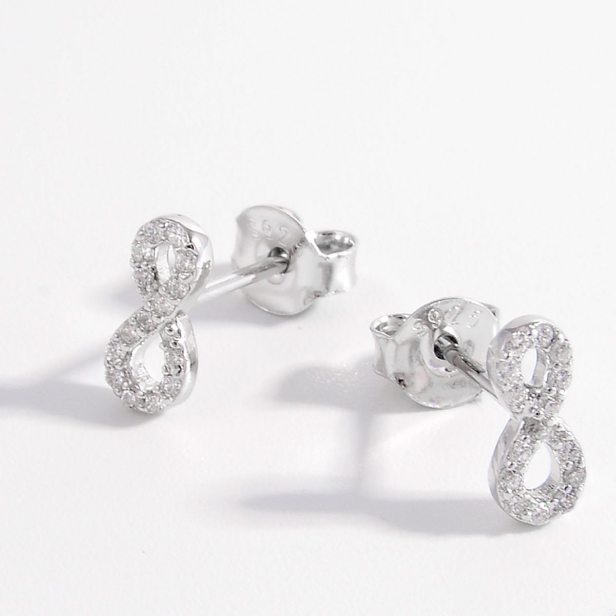 925 Sterling Silver Zircon Number 8 Stud Earrings