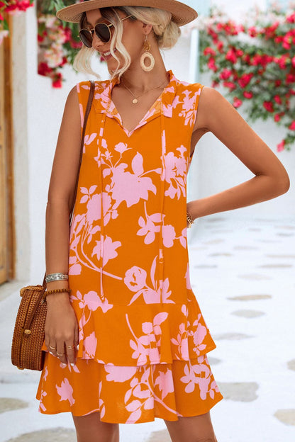 Printed Tie Neck Sleeveless Dress