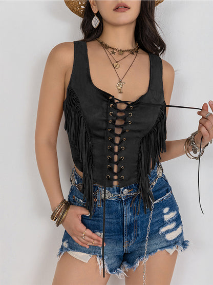 Fringe Lace-Up Vest