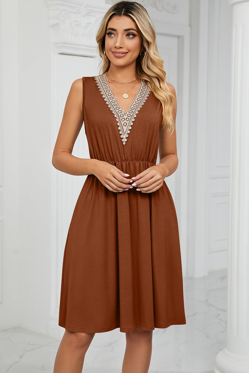 Pocketed V-Neck Wide Strap Dress