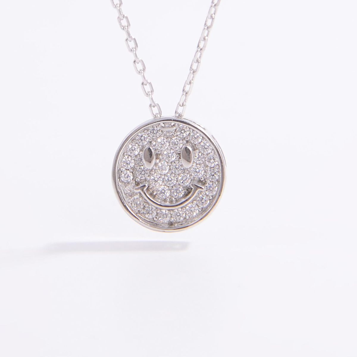 925 Sterling Silver Zircon Smiley Face Necklace