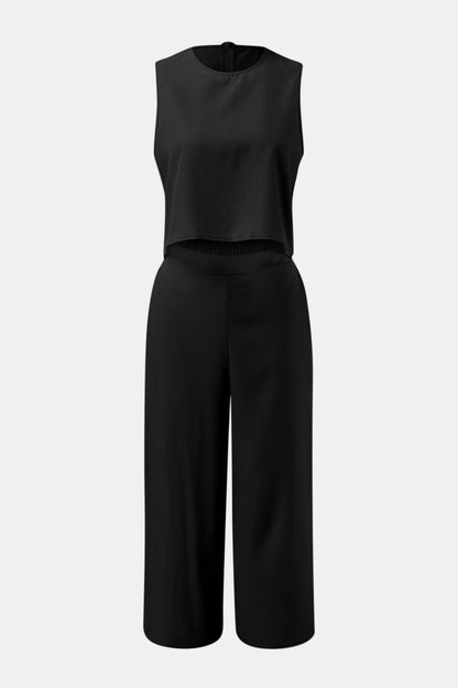 Round Neck Top and Wide Leg Pants Set