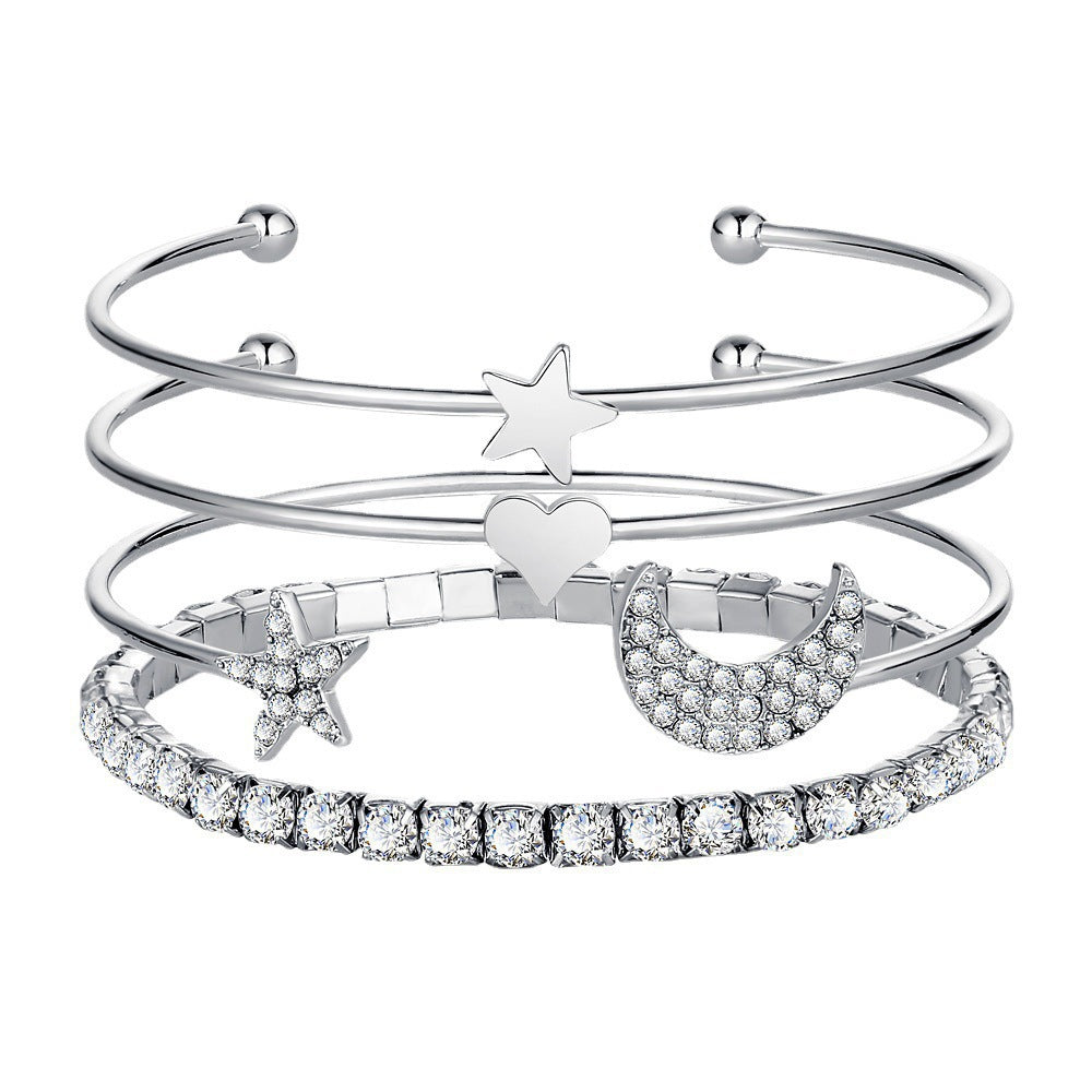 Women Moon Stars Cuff Bracelets Bangles Simple Gifts